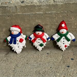 Polymer Clay “Melting” Snowmen Ornaments Set of 3